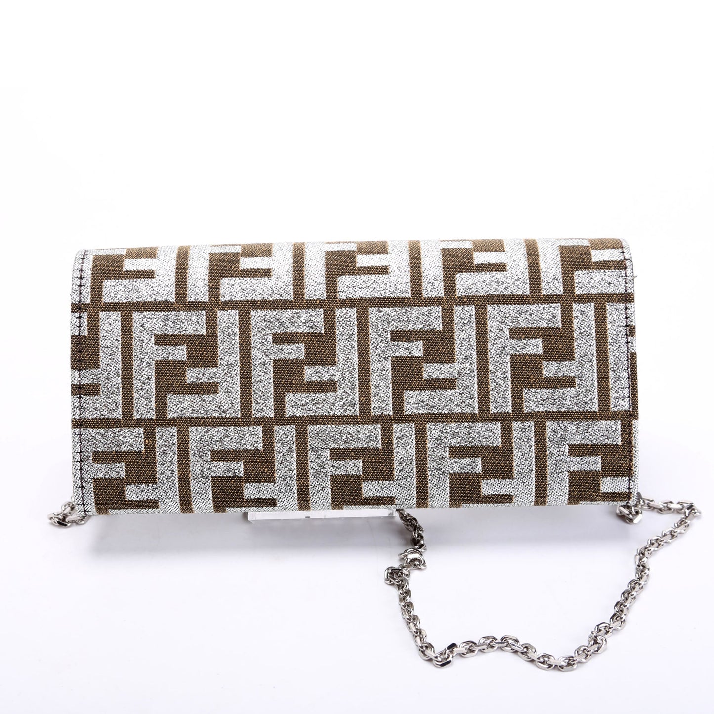 Fendi 8M3065 FF Jacquard 1974 Continental Wallet On Chain Brown/Silver Bag