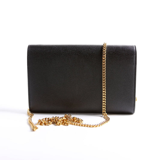 Saint Laurent Uptown Chain Wallet Grain 607788 Black Bag