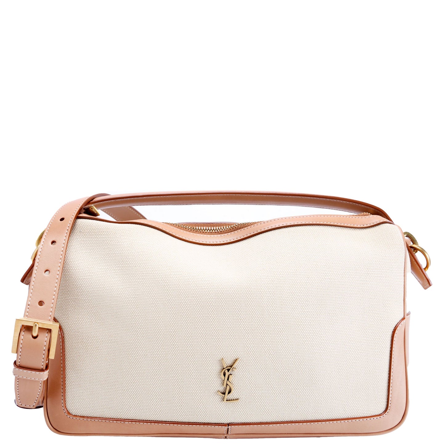 Saint Laurent 786156 Canvas/Leather Camera Top Handle Beige/Tan Bag