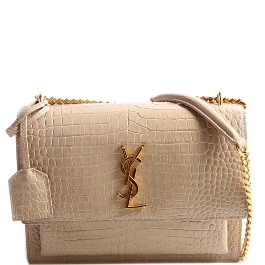 Saint Laurent Sunset Medium Crocodile Embossed 442906 Nude Bag