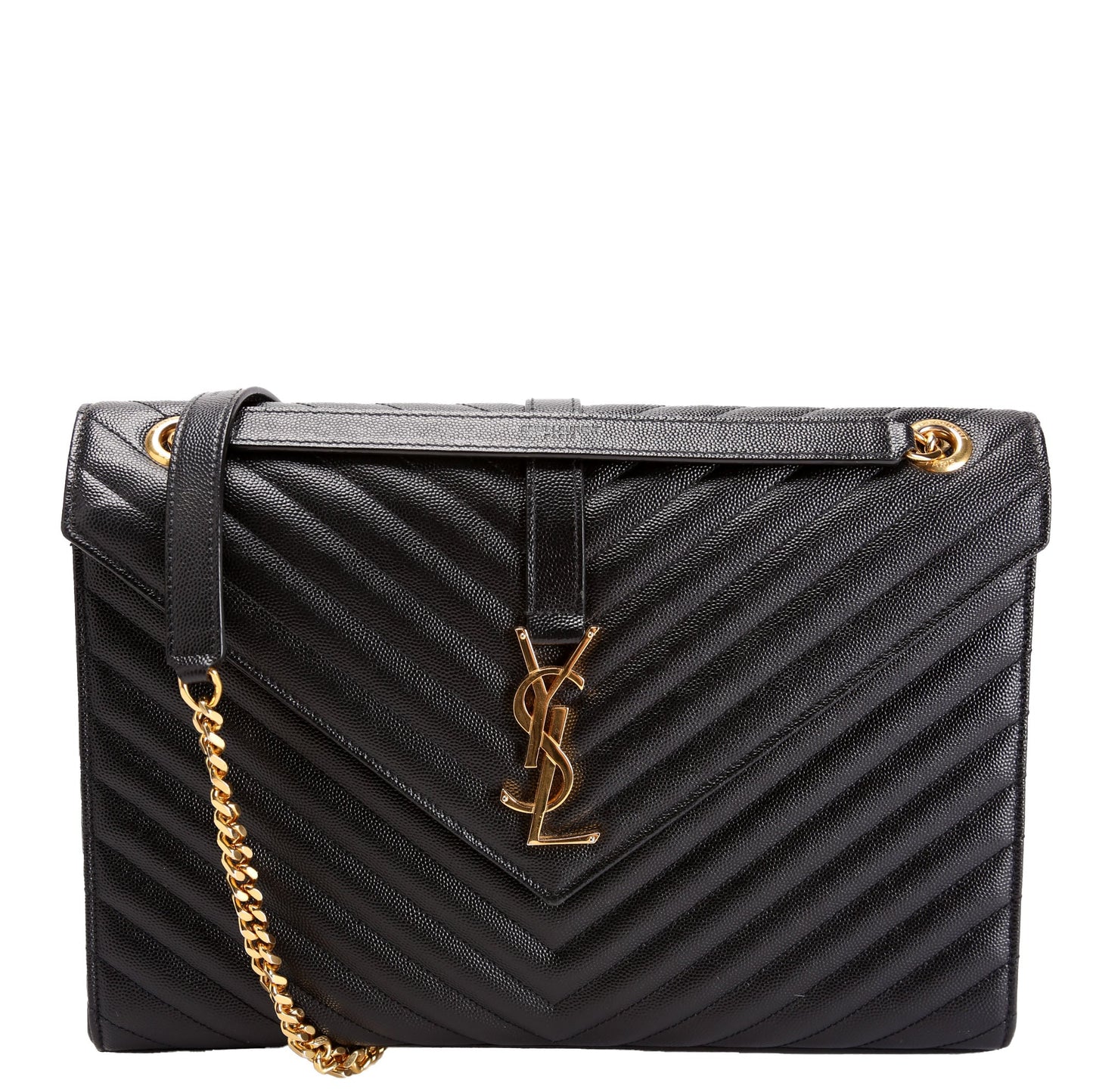 Saint Laurent 396910 Envelope Chevron Large Black Bag
