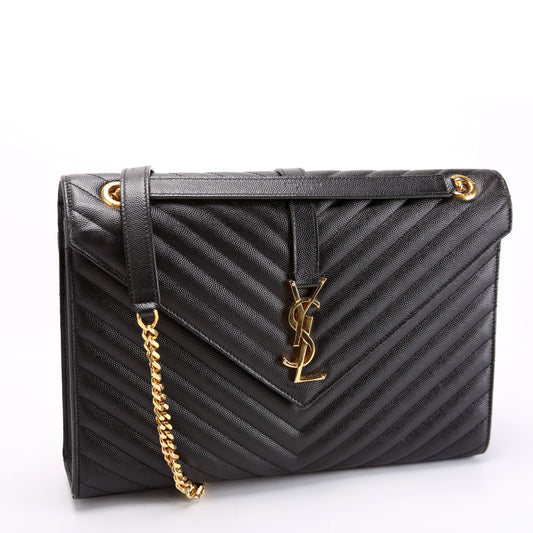 Saint Laurent 396910 Envelope Chevron Large Black Bag