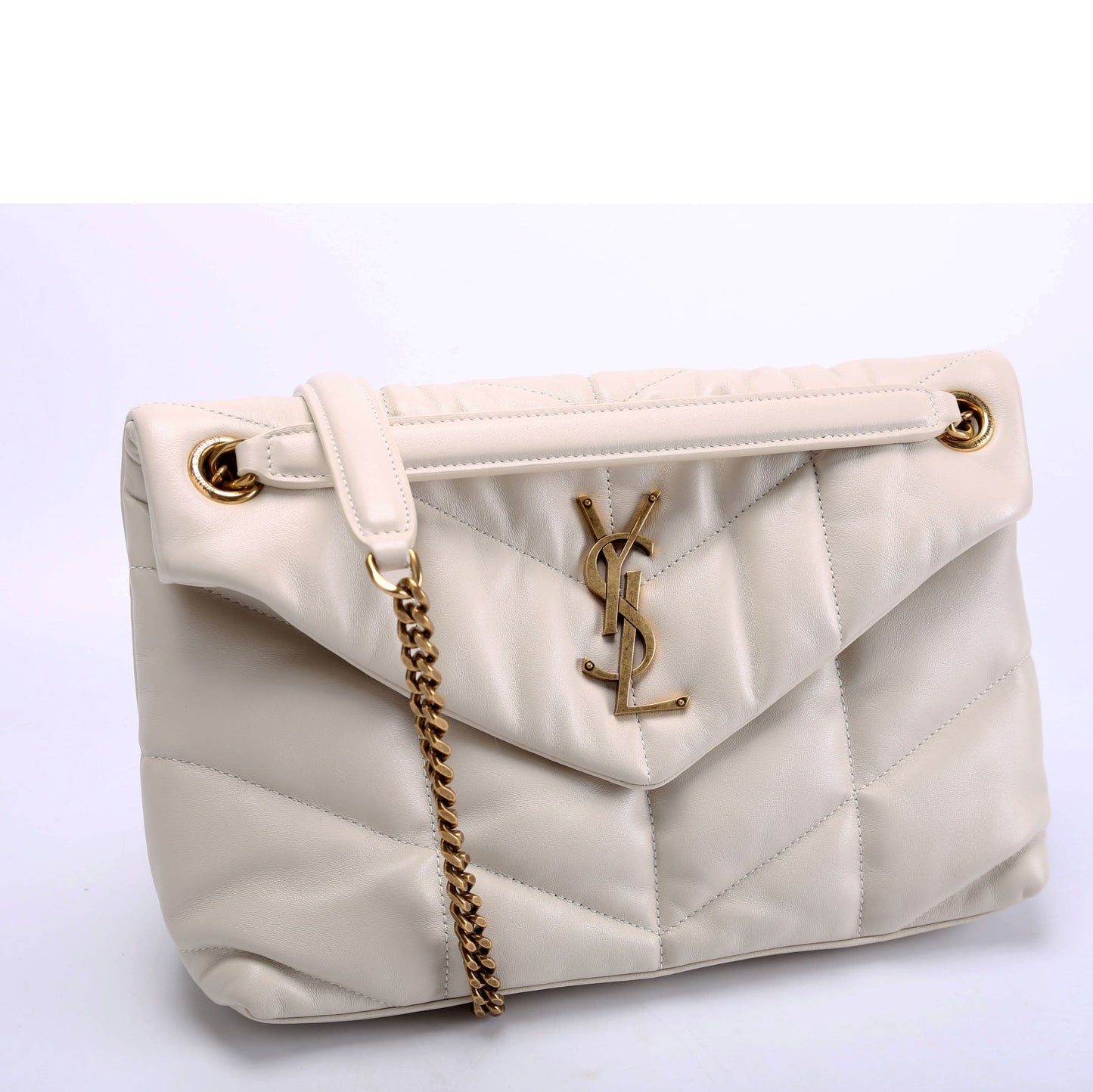 Saint Laurent Puffer Quilted Small Lambskin 577476 Cream Bag