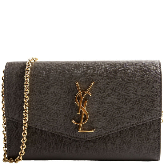 Saint Laurent Uptown Chain Wallet Grain 607788 Gray Bag