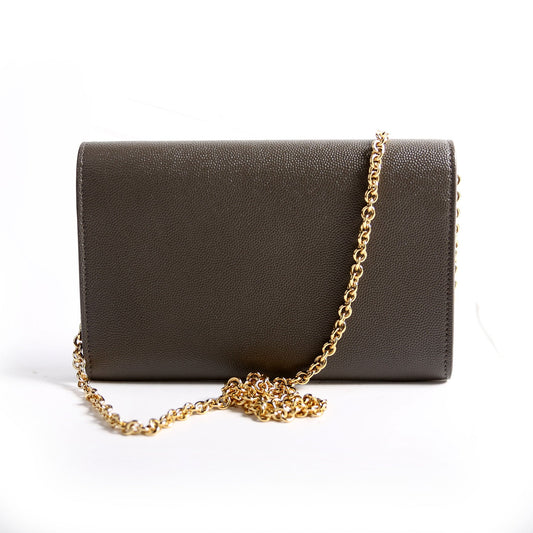 Saint Laurent Uptown Chain Wallet Grain 607788 Gray Bag