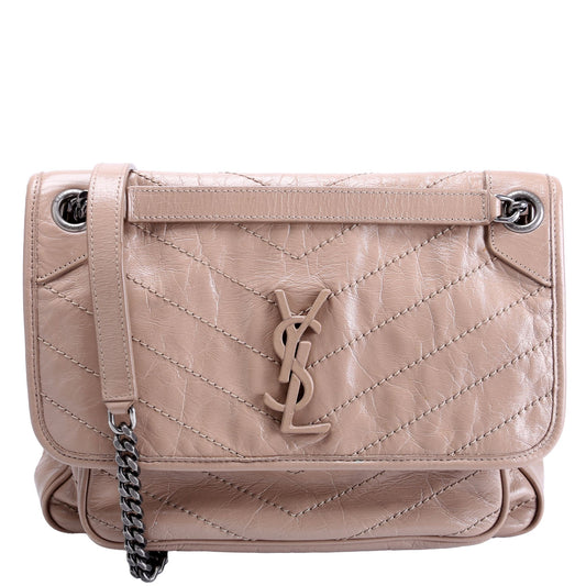 Saint Laurent Niki Medium Crinkle Leather 633158 Tan Bag