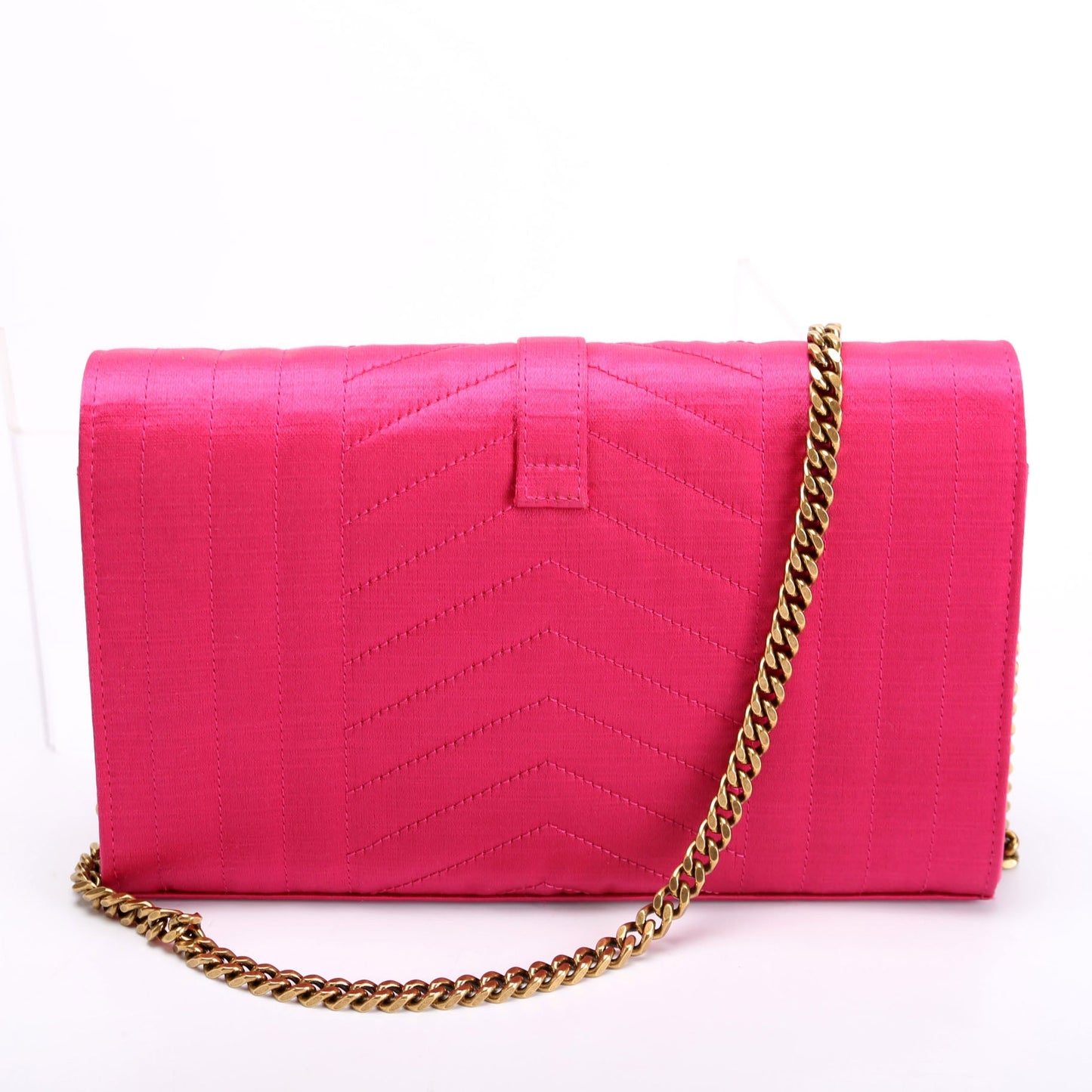 Saint Laurent Triquilt Satin Chain Wallet Pink/Gold Bag