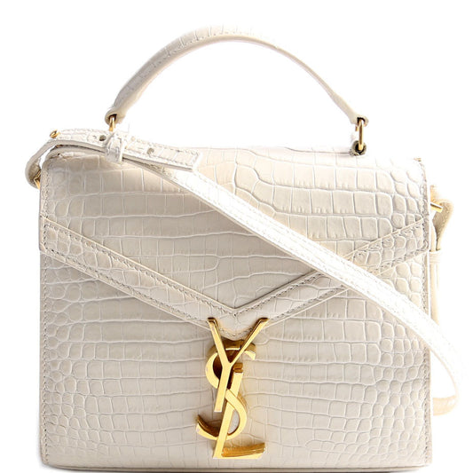 Saint Laurent 623930 Cassandra Croc Embossed Top Handle Cream Bag