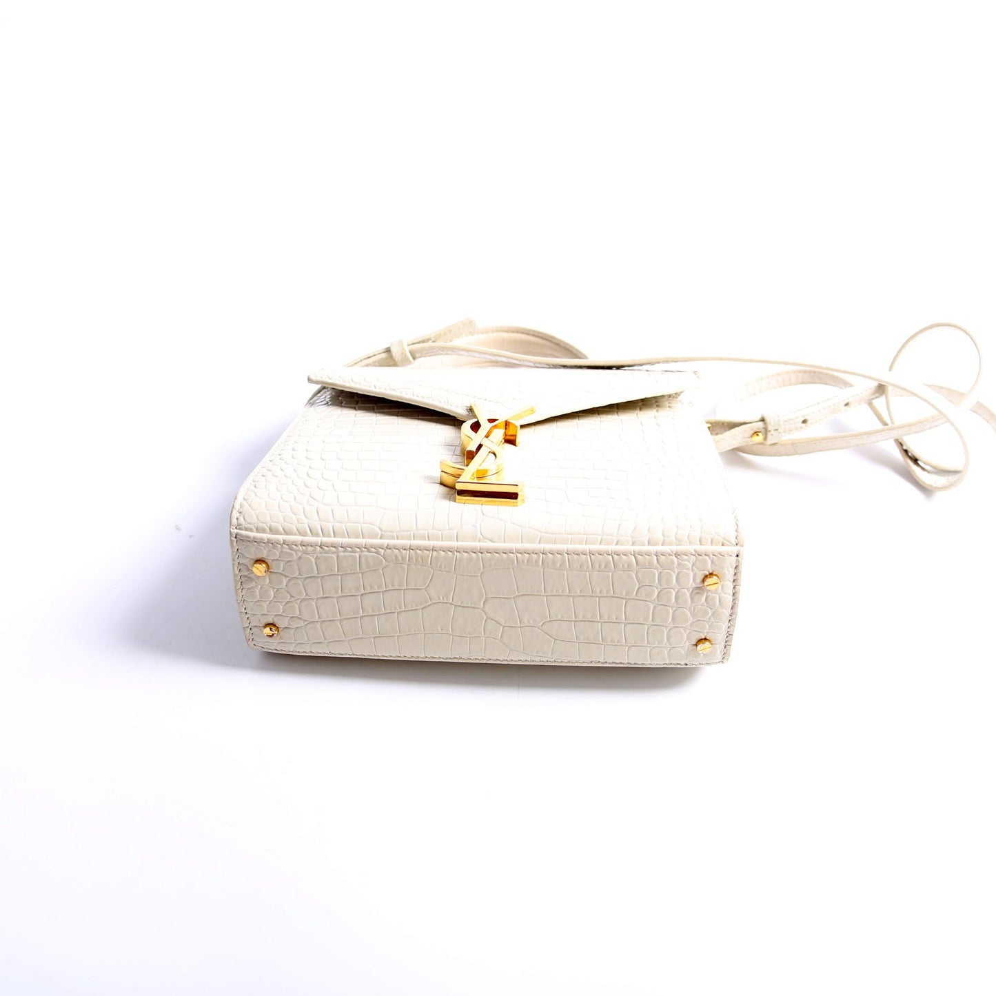 Saint Laurent 623930 Cassandra Croc Embossed Top Handle Cream Bag