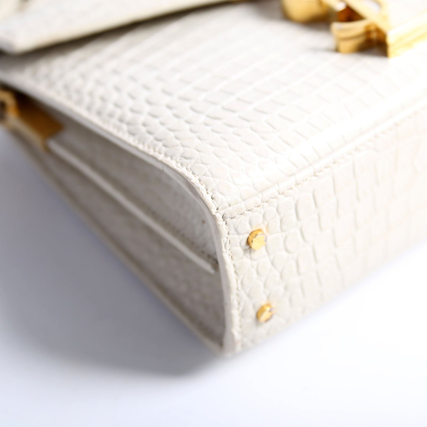 Saint Laurent 623930 Cassandra Croc Embossed Top Handle Cream Bag