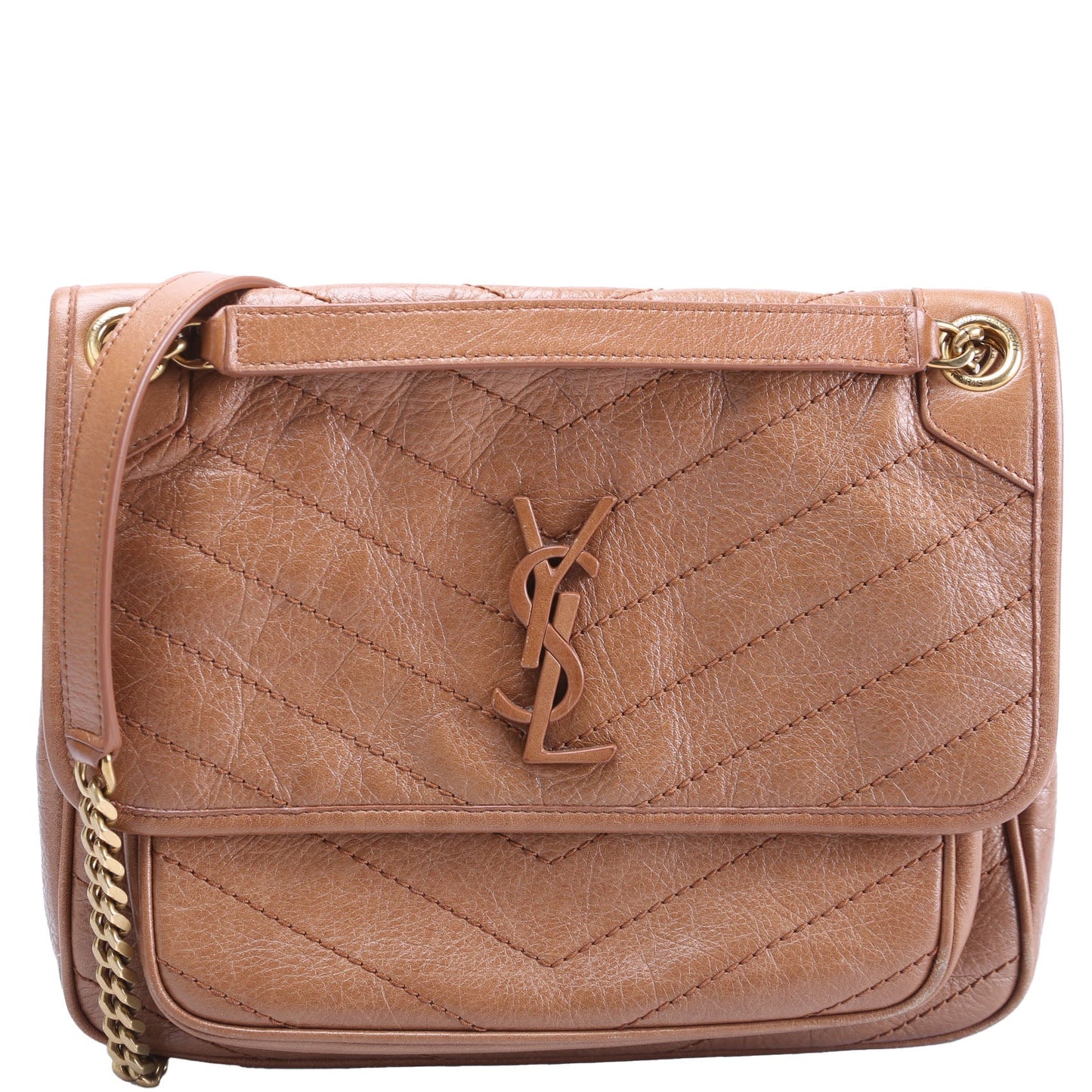 Saint Laurent Niki Medium Crinkle Leather 633158 Brown Bag