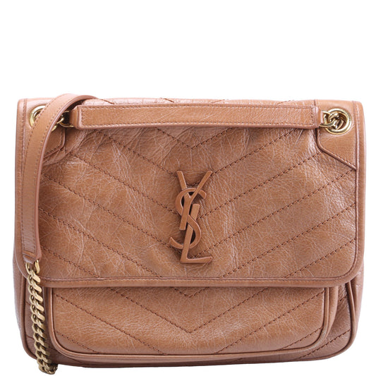Saint Laurent Niki Medium Crinkle Leather 633158 Brown Bag
