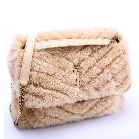 Saint Laurent Niki Medium Shearling 633187 Tan Bag