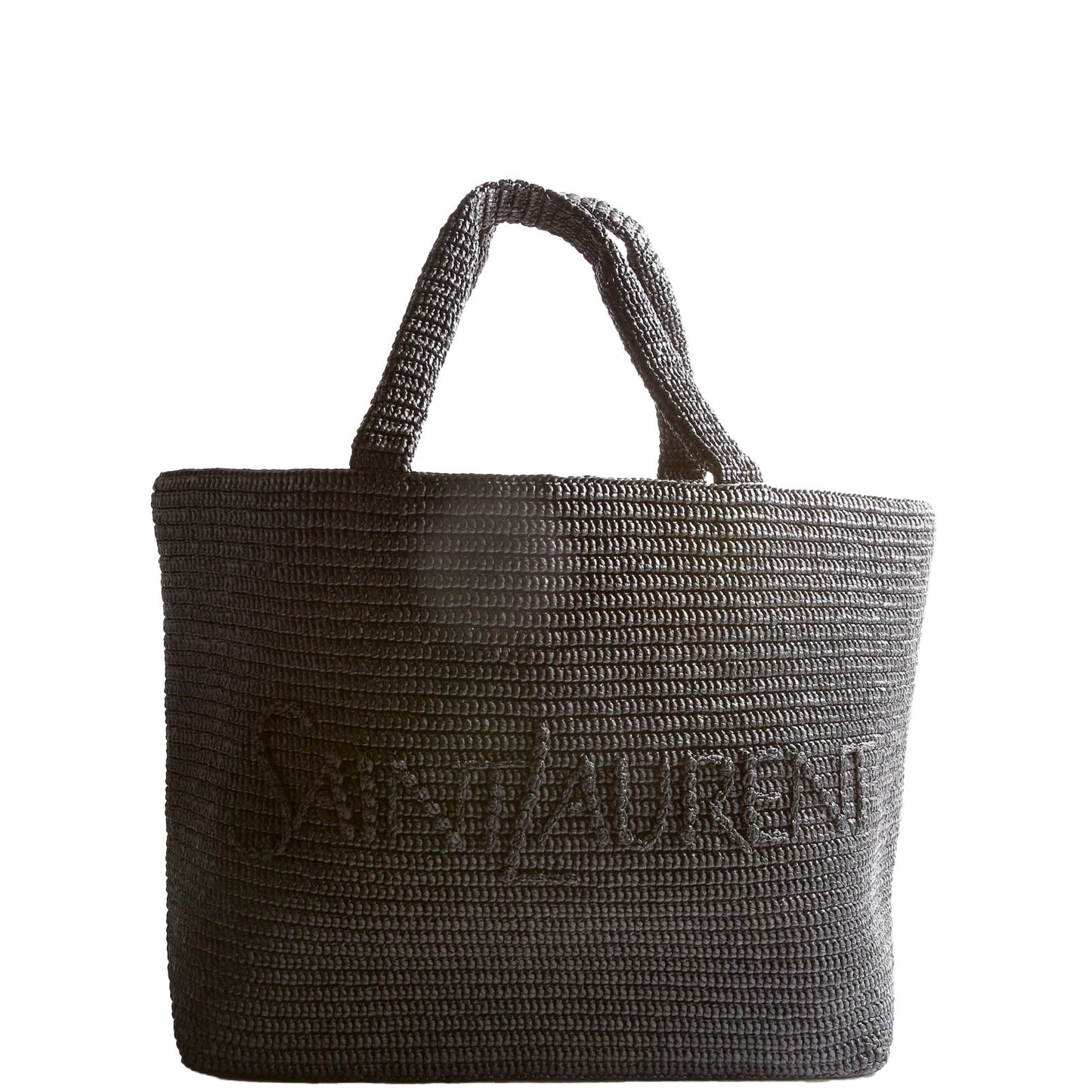 Saint Laurent Tonal Raffia Tote Black Bag