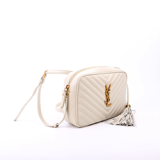 Saint Laurent Lou Camera Quilted White Bag