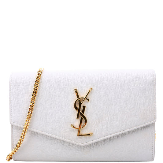 Saint Laurent Uptown Chain Wallet Grain Cream Bag