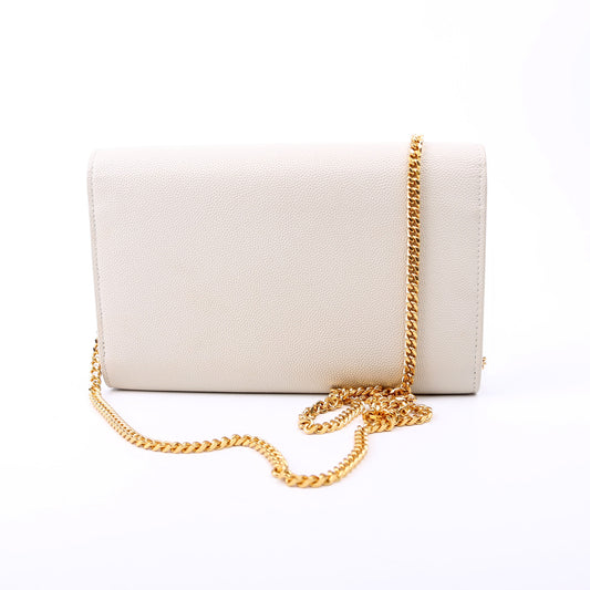 Saint Laurent Uptown Chain Wallet Grain Cream Bag