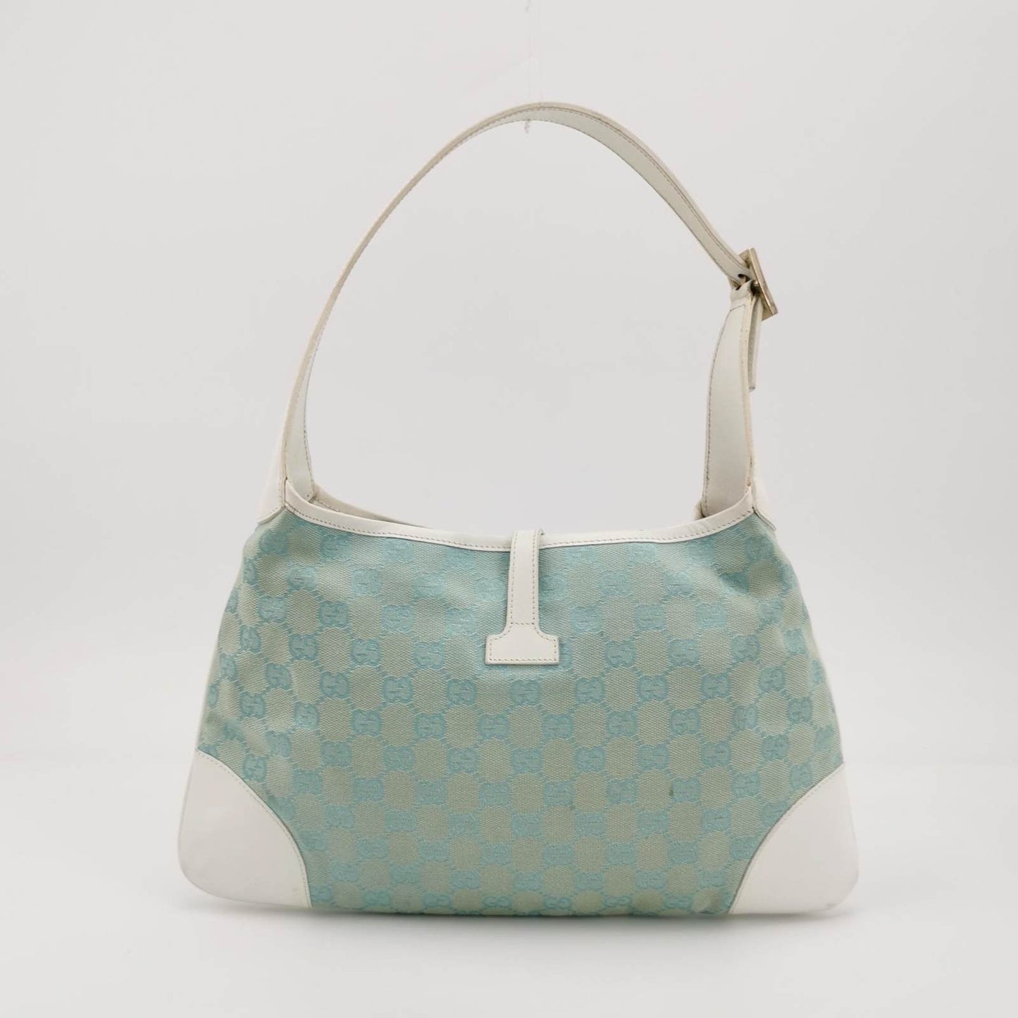 Gucci Jackie Vintage Blue Nylon White Leather Shoulder Bag Medium