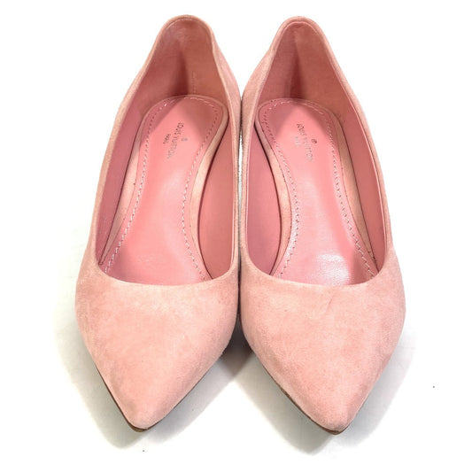 LOUIS VUITTON pumps suede pink Heel Shoes with LV logo Metal Women 35 1/2
