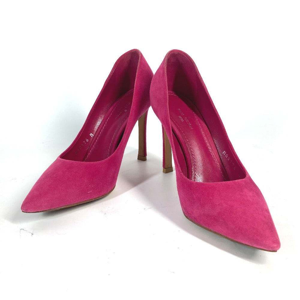 LOUIS VUITTON pumps suede pink LV circle logo High heels Women 34 1/2
