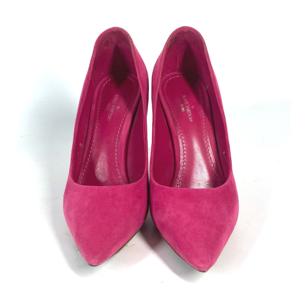 LOUIS VUITTON pumps suede pink LV circle logo High heels Women 34 1/2