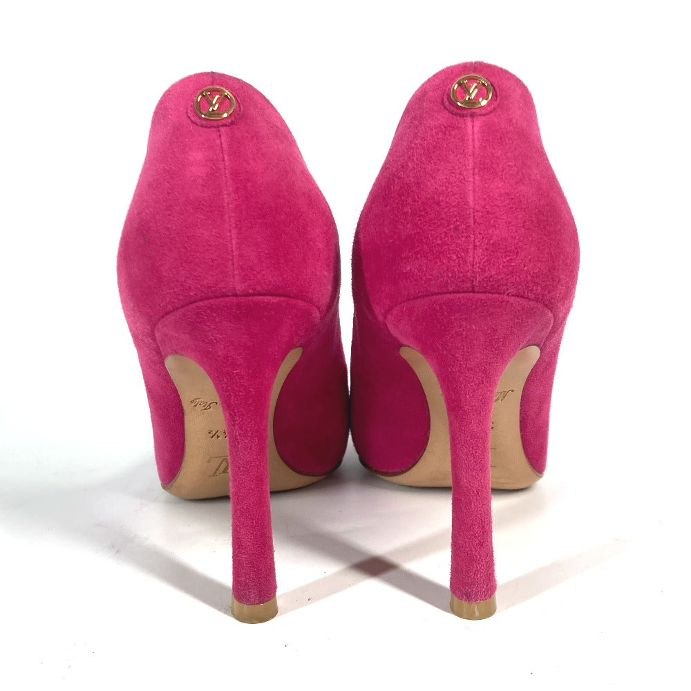 LOUIS VUITTON pumps suede pink LV circle logo High heels Women 34 1/2
