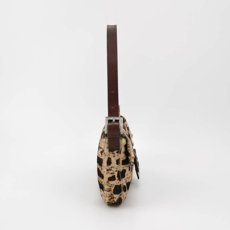 Fendi Baguette Pony-style Calfskin Leather Brown Printed on Beige