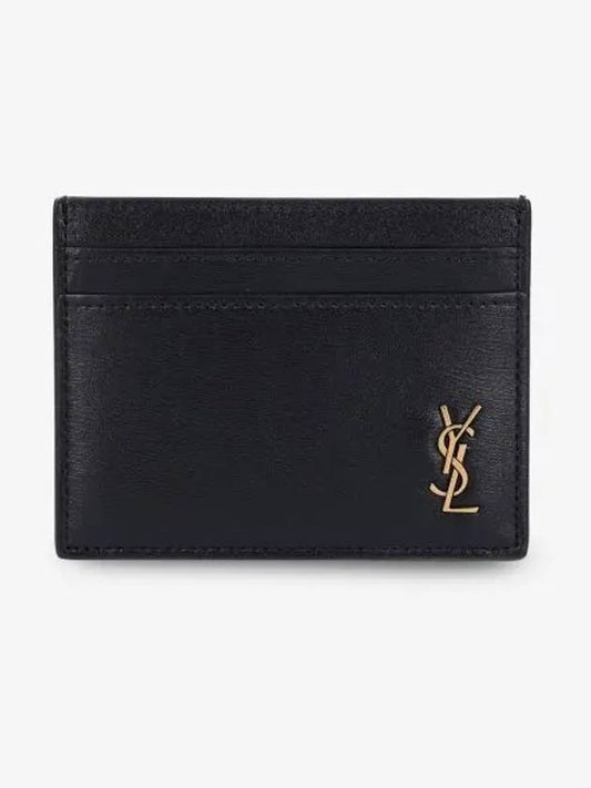 Luxury Saint Laurent Trending 2025 Tiny Monogram Shiny Leather Card Case Black