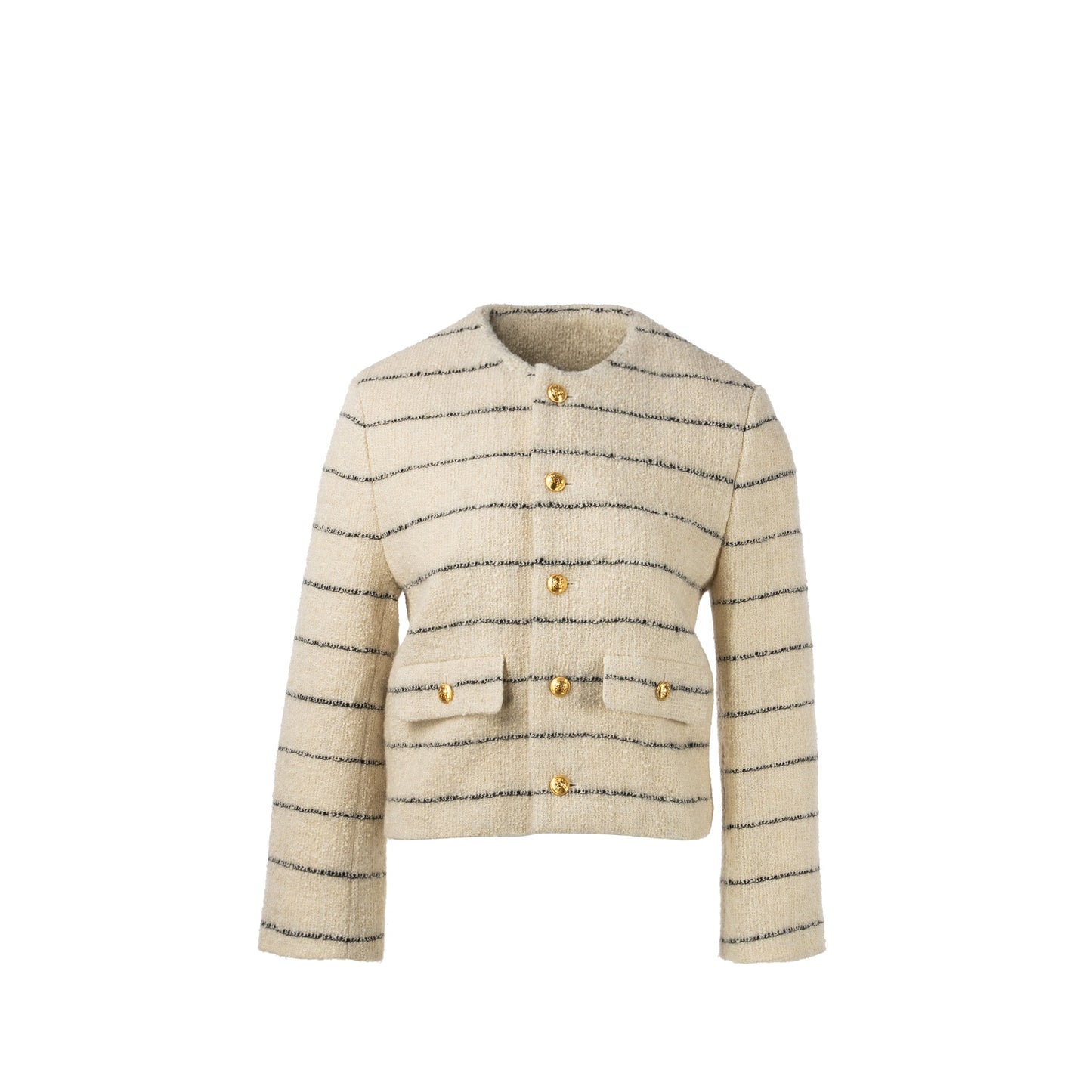 Celine size 34 Chasseur Striped Evening Jacket wool / polyamide cream / black