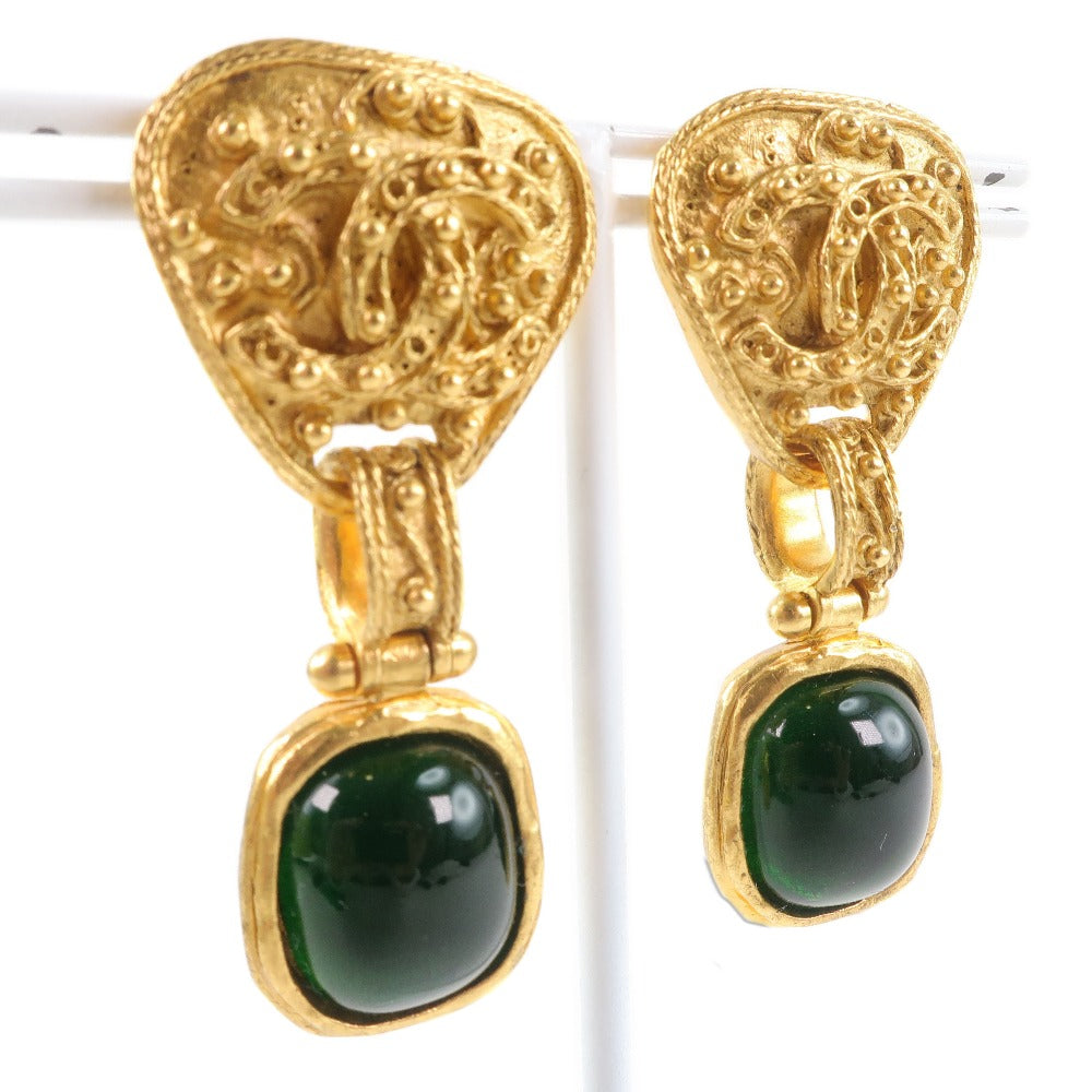 CHANEL Earring Plated Gold gold vintage Green stone Women