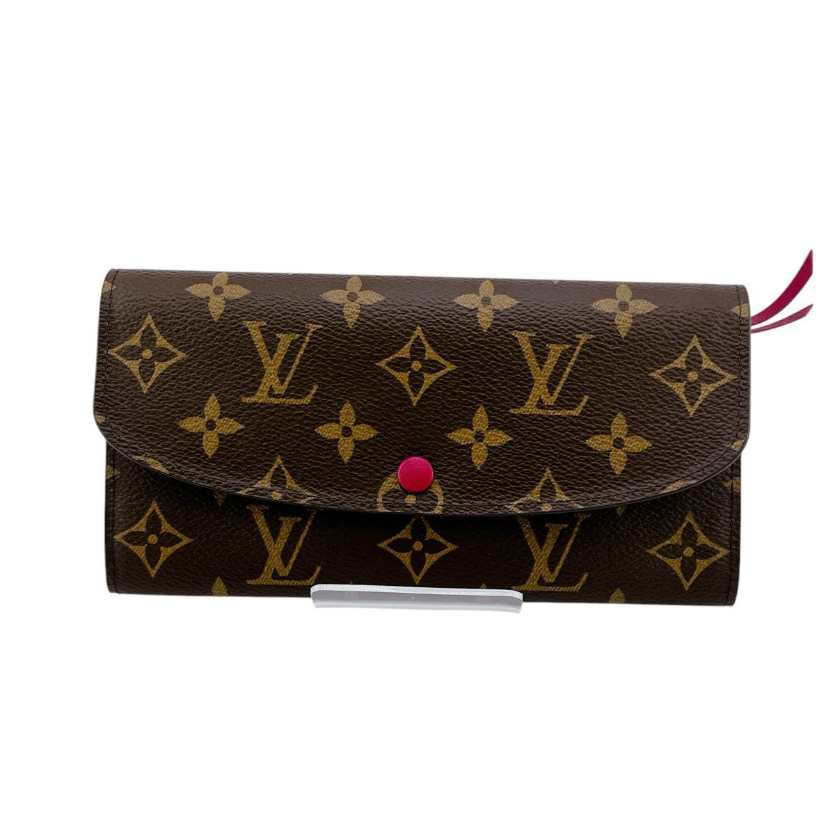 LOUIS VUITTON Long Wallet Purse M60136 Monogram canvas Brown x rouge 2 fold long wallet Monogram Portefeuille Emily Women