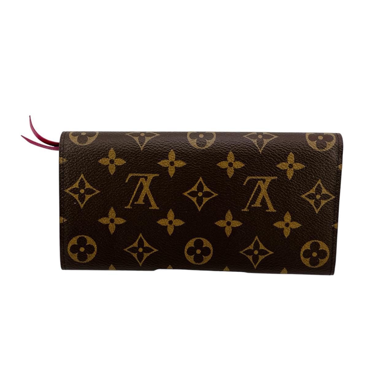 LOUIS VUITTON Long Wallet Purse M60136 Monogram canvas Brown x rouge 2 fold long wallet Monogram Portefeuille Emily Women