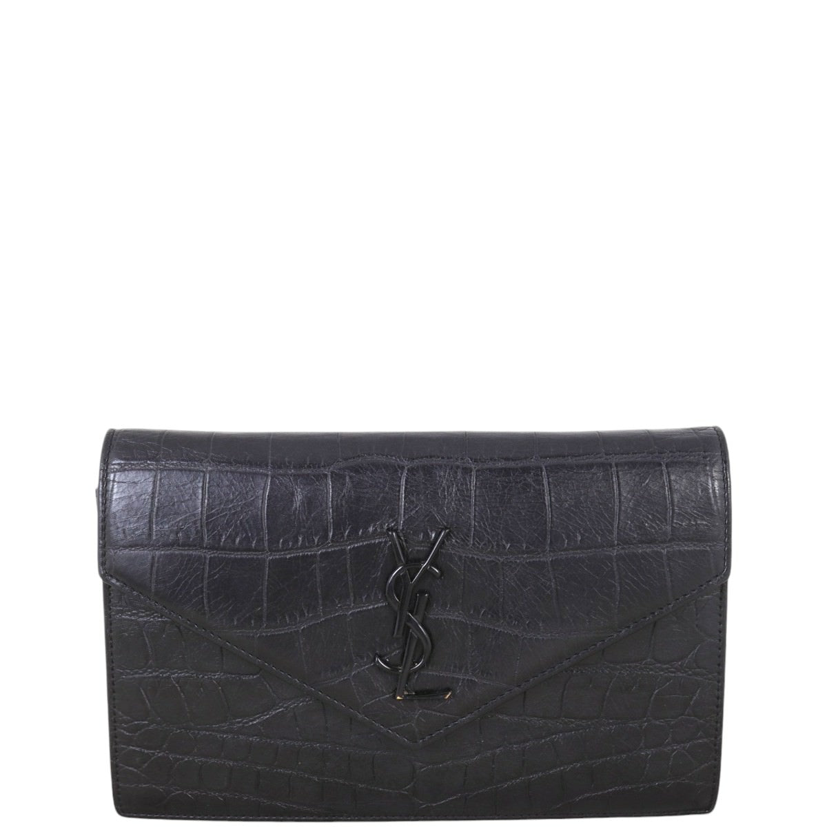 Saint Laurent Monogram Envelope Chain Wallet Croc-embossed