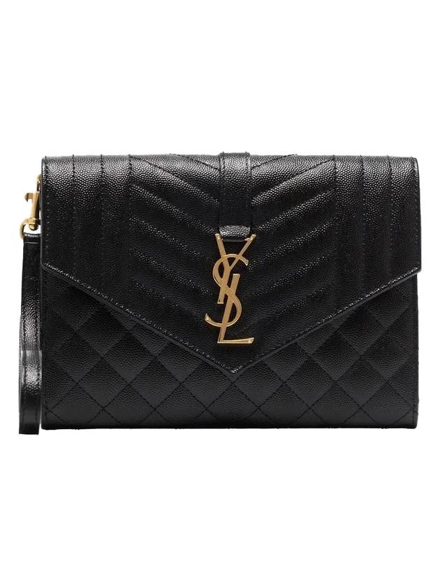 Luxury Saint Laurent Trending 2025 Matelasse Gold Logo Strap Clutch Bag Black
