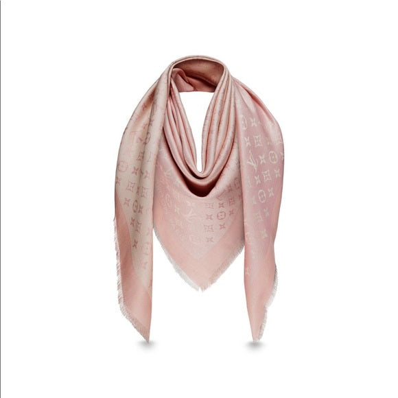 Louis Vuitton Pink Monogram Silk/ Wool Shawl Scarf