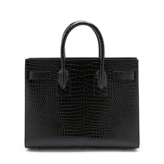 Saint Laurent/ Sac De Jour Crocodile Embossed Black