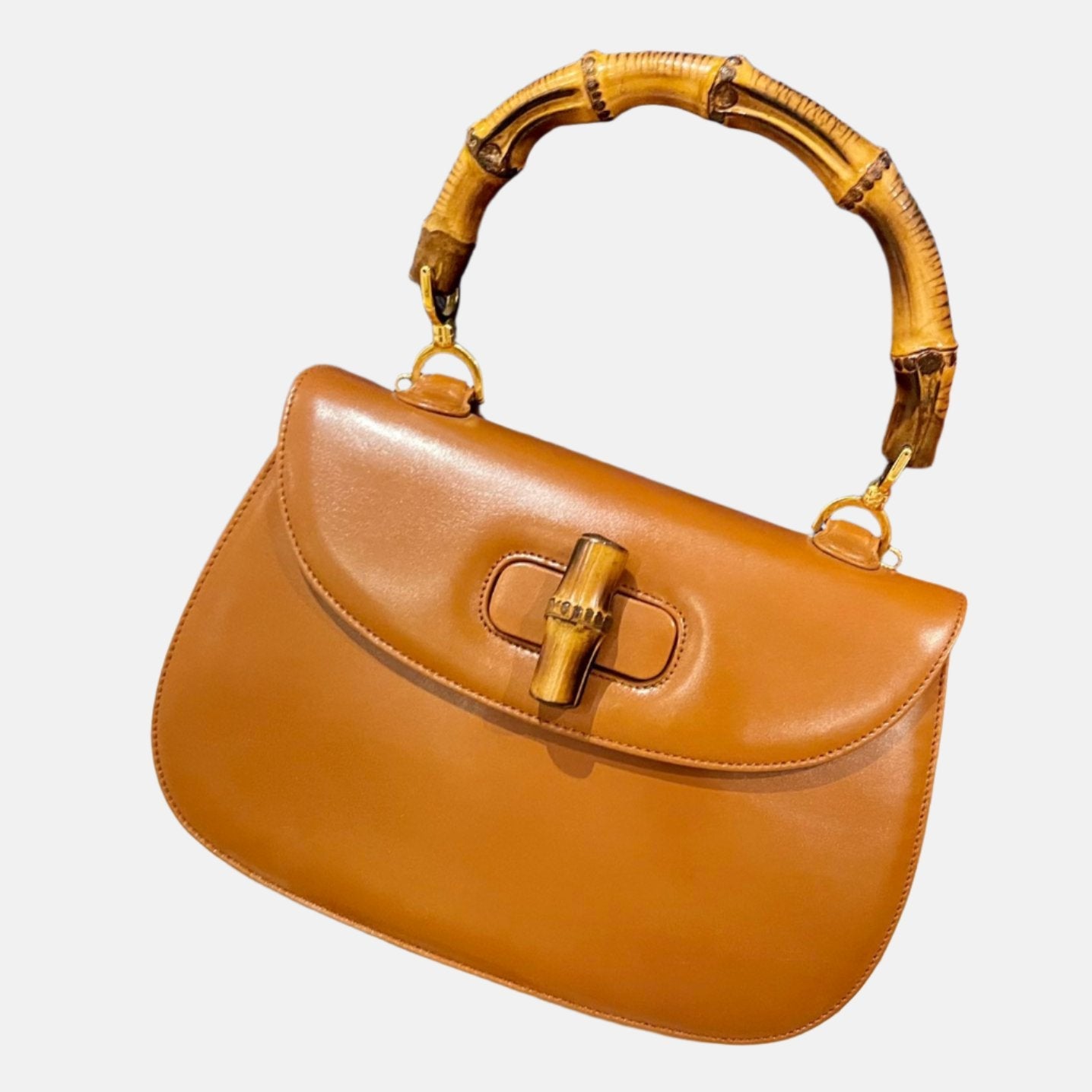 Gucci Bamboo 1947 Top Handle Bag Leather Medium Tan Brown