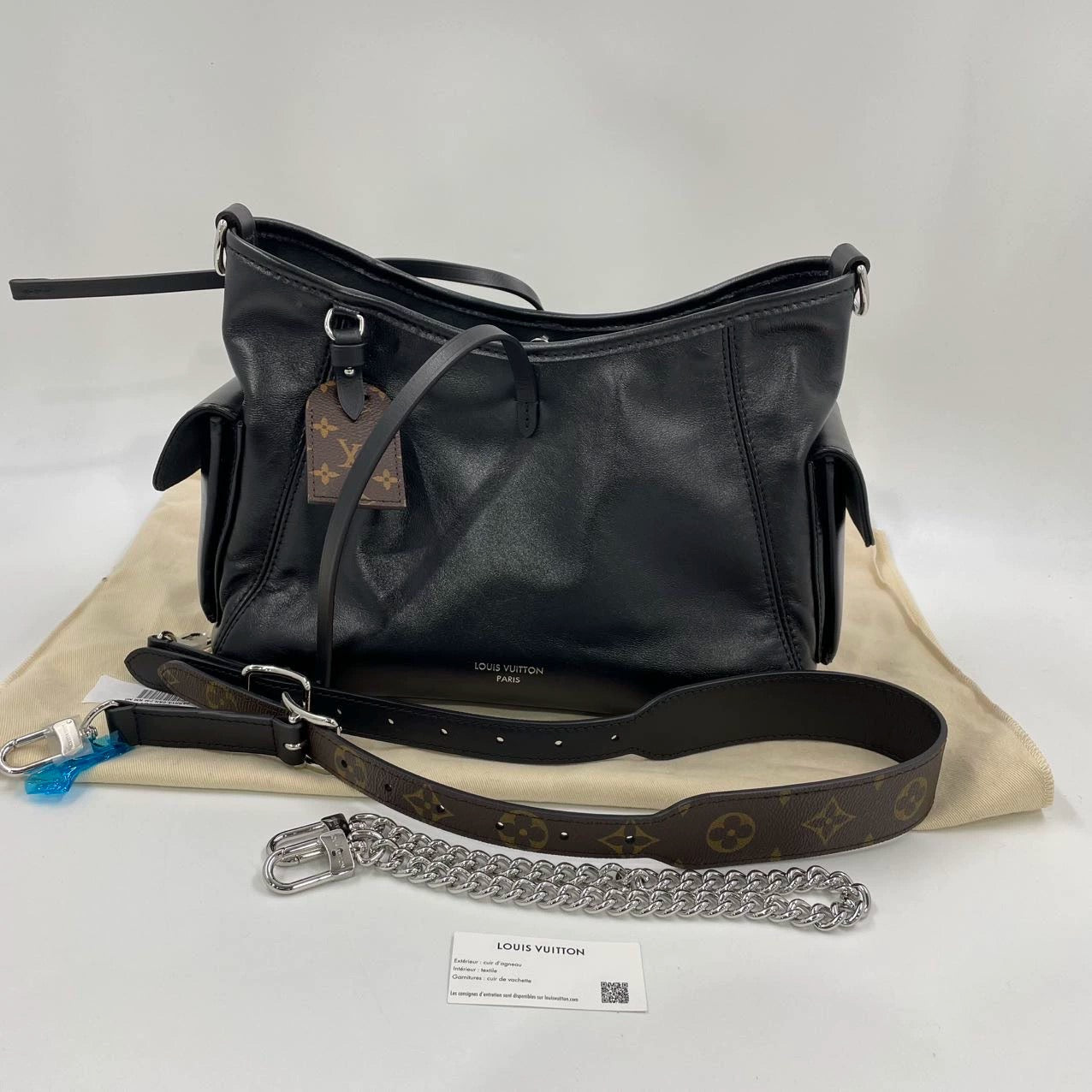 Louis Vuitton CarryAll Cargo Vibe PM Small Lambskin Leather So Black Shoulder Bag