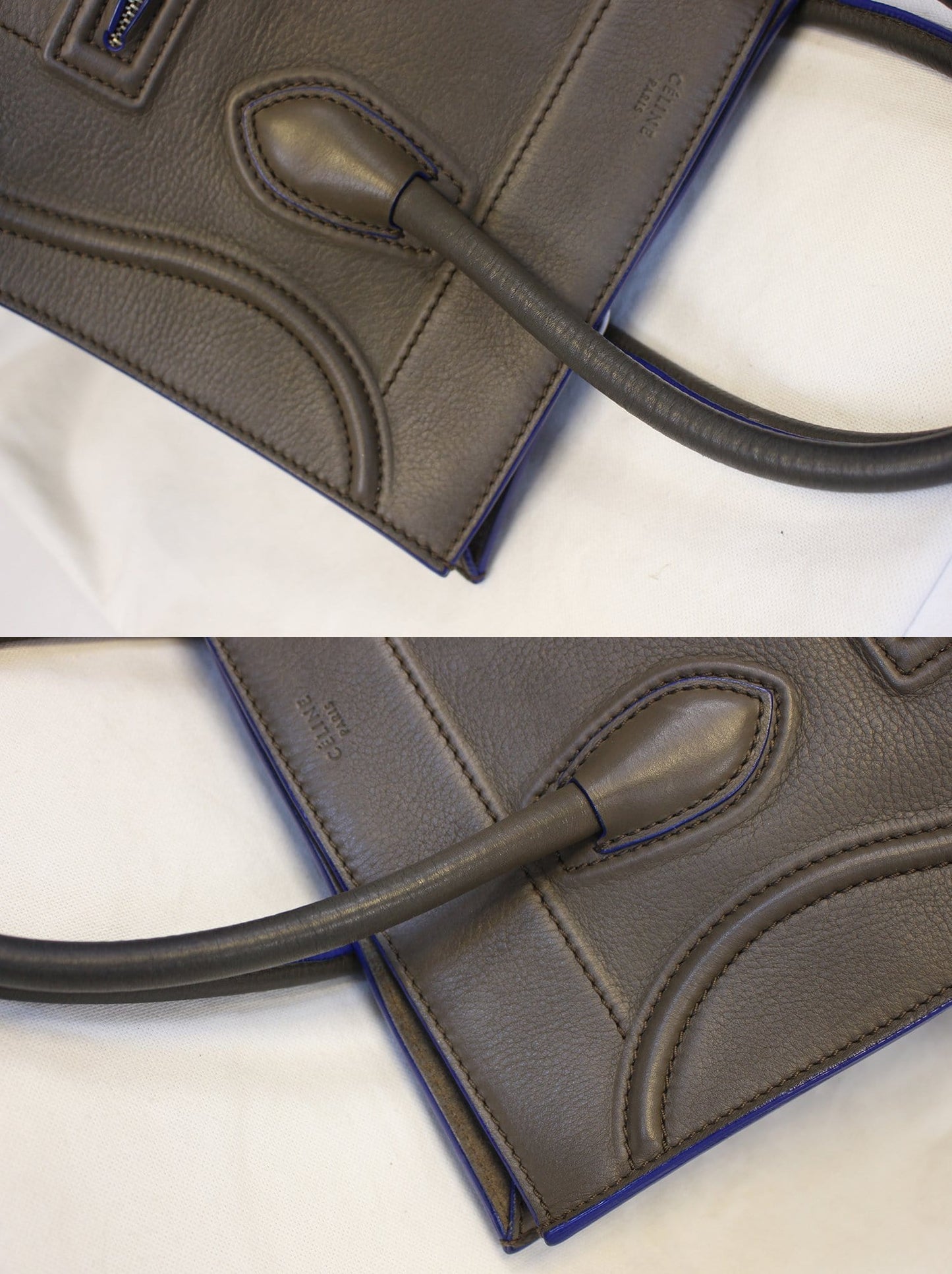 CELINE Phantom Luggage Olive Green Bicolor Grained Leather  Bag