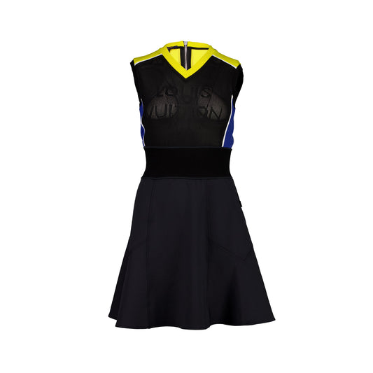 Louis Vuitton Size A-line Sleeveless Dress Black/Yellow/Blue Style Code:1A8LAG