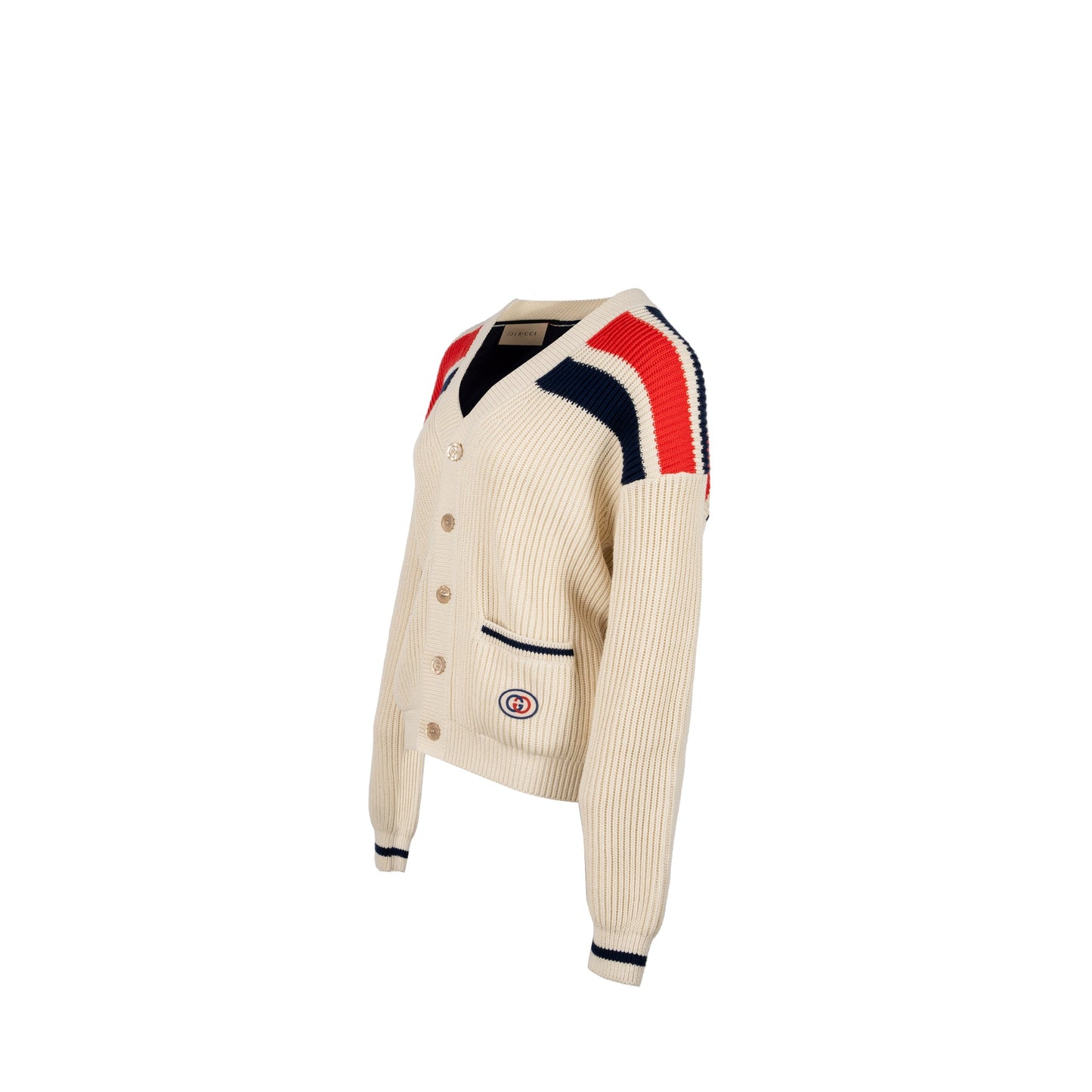 Gucci Size Interlocking G Stripe-detail Knitted Cardigan Cotton White/Multicolour
