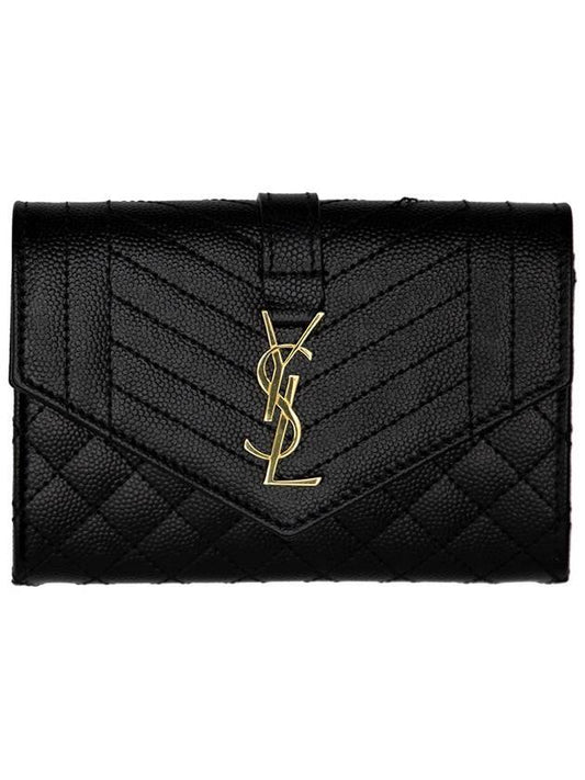 Luxury Saint Laurent Trending 2025 Matelasse Monogram Envelope Small Half Wallet Black