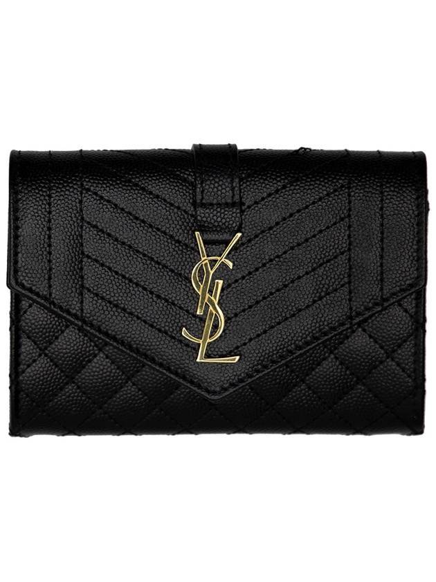 Luxury Saint Laurent Trending 2025 Matelasse Monogram Envelope Small Half Wallet Black