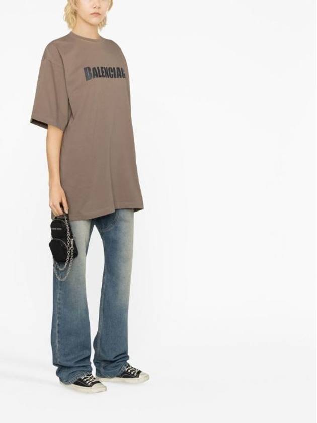 Luxury Balenciaga Trending 2025 Logo Print Short Sleeve T-Shirt Taupe