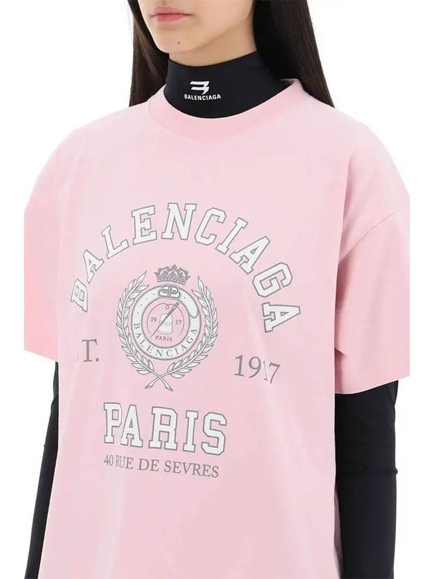 Luxury Balenciaga Trending 2025 College 1917 Print Short Sleeve T-Shirt Pink