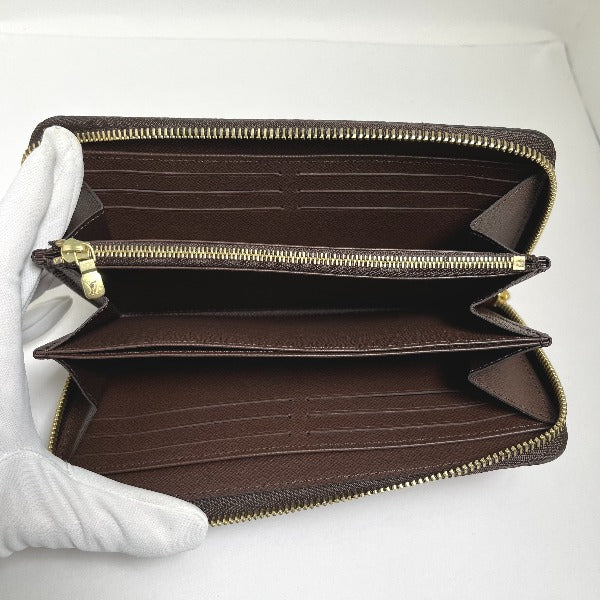 LOUIS VUITTON Long Wallet Purse N41661 Damier canvas Brown Zip Around Damier Zippy wallet unisex(Unisex)