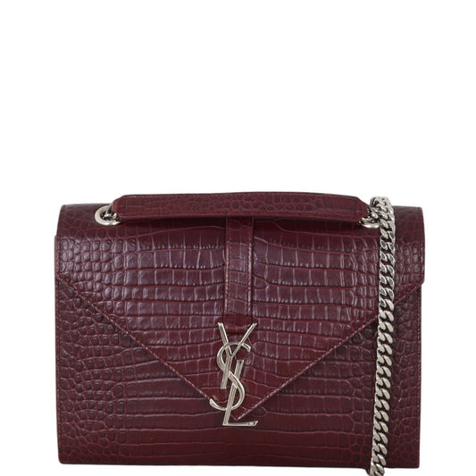 Saint Laurent Envelope Chain Bag Medium Croc-Embossed