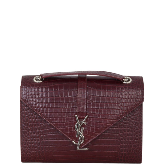 Saint Laurent Envelope Chain Bag Medium Croc-Embossed
