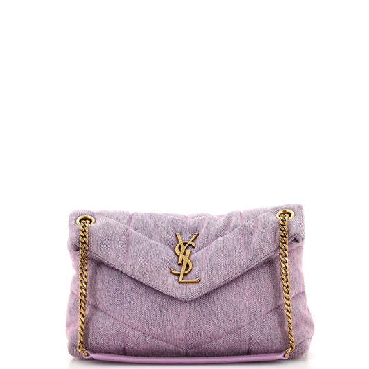 Luxury Saint Laurent Trending 2025 Loulou Puffer Shoulder Bag Quilted Vintage Denim Small