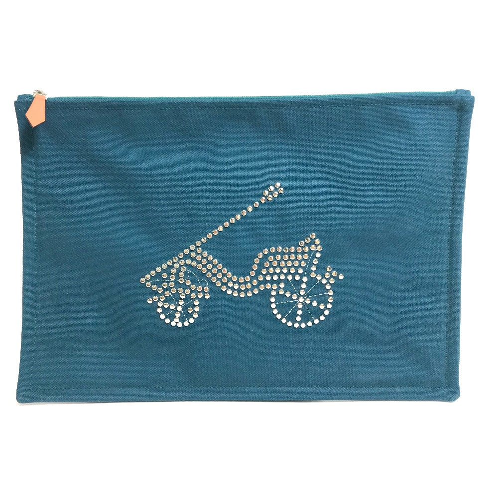 HERMES Pouch canvas Blue type bicycle studs velocipedist unisex(Unisex)
